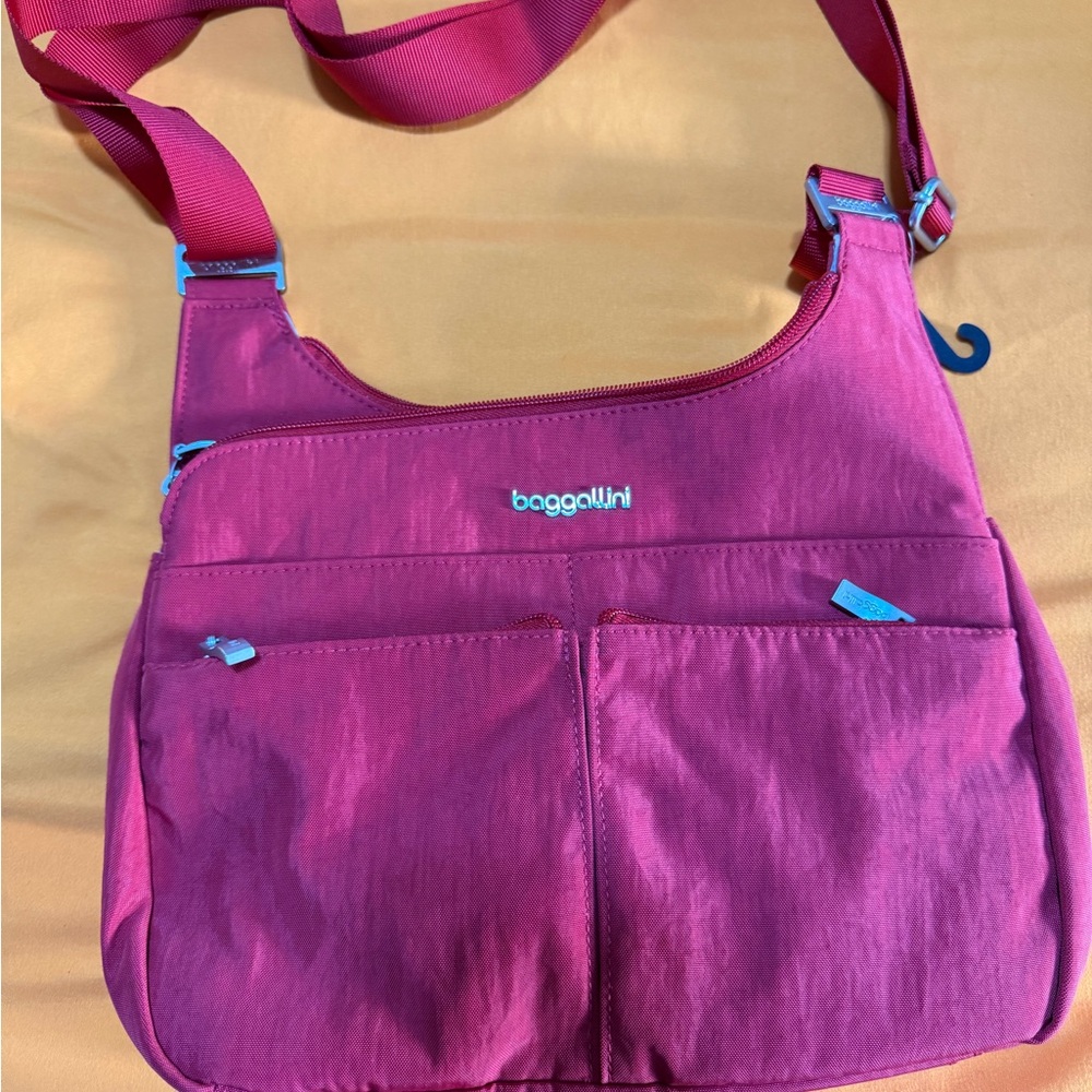 Baggallini Magenta Crossbody Bag with Aqua Accent Hardware
